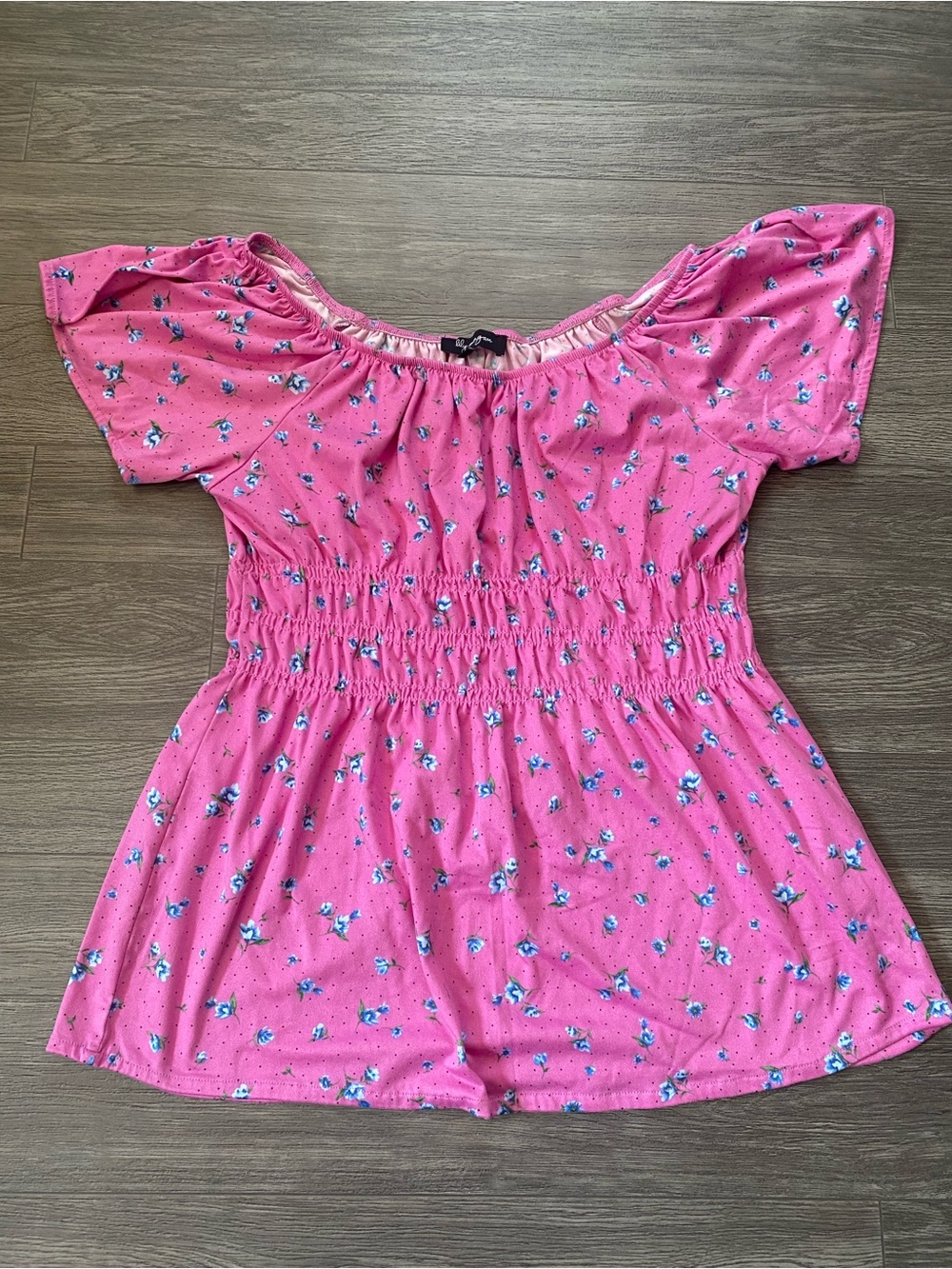 LILY MORGAN Pink Floral Off-Shoulder Smocked Women’s Top